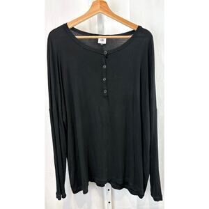 CABI Jersey Knit Henley Top 3624 Oversized Long Sleeve Tee Black Size M